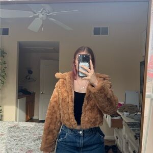 SHEIN Teddy Jacket in Tan